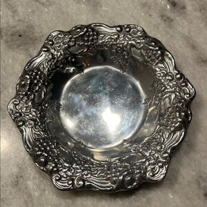 Vintage Mexican Pewter Grapevine Bowl | Decorative Trinket Dish